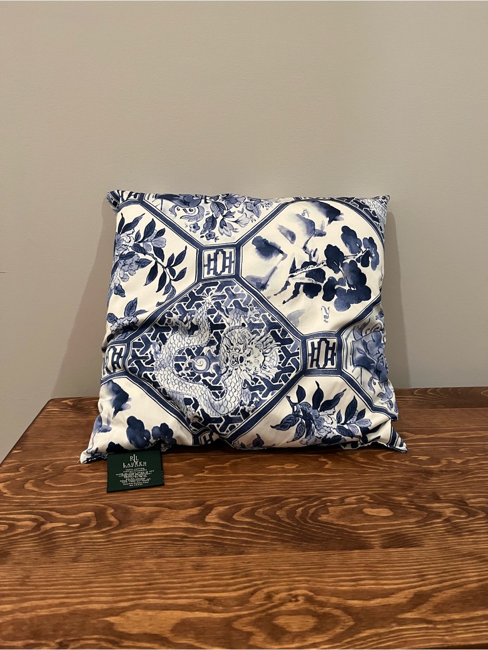 Blue & White Decorative Dragon Pillow